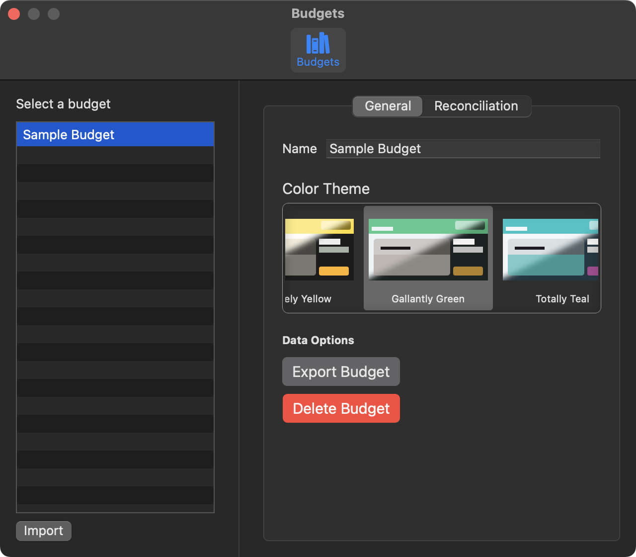 A screenshot of the settings pane, showing various options for color themes.